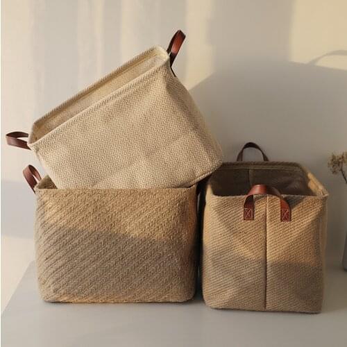 1Pc Creative Jute Cloth Wardrobe Storage Basket Collapsible Sundries Book Organizer Household Laundry Bucket with Handle