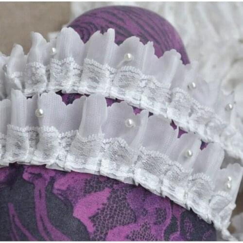 1Yards Embroidery Lace Fabric Beaded Fabric 5cm Ribbon Sewing Dresses White Lace Trims Bead Trim Beaded Lace Fabric Guipure LP22