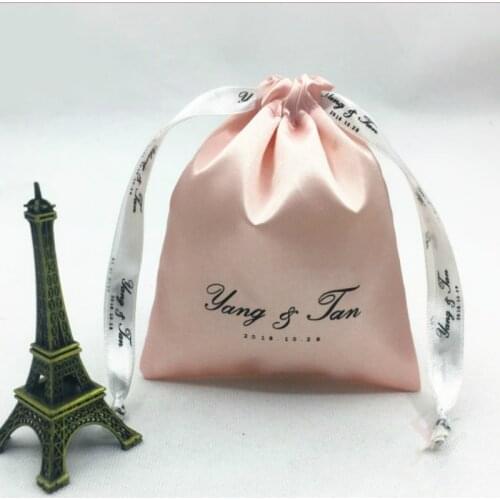 100PCS Satin Gift Bag Packaging Jewelry/Makeup/Cosmetic/Wedding/Party/Hair/Shoe Silk Drawstring Pouch Wrapping Sachet Print Logo