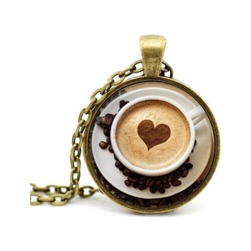 2017 Trendy Cappuccino Pendant Heart Coffee Necklace Hot Chocolate Art Jewelry For Girl Glass Cabochon Pendants Necklaces HZ1