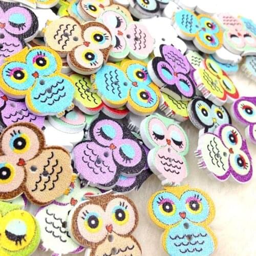 New 30pcs Owl Wood Round Buttons 19x21mm Sewing Craft WB253