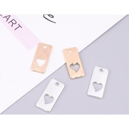 18mm Gold Silver Rectangular Hollow Heart Charms Alloy Pendant DIY Accessories For Handmade Earrings Bracelets Necklace 50pcs