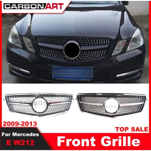 E W212 Diamond Front Grille Mesh For Mecedes E Class W212 Plastic Grill Replacement Silver Color Without Cam 2009-2013