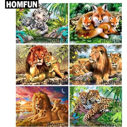 HOMFUN Full Square/Round Drill 5D DIY Diamond Painting "Animal family" 3D Embroidery Cross Stitch 5D Home Decor Gift A01006