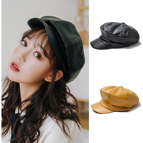 Fashion Leather Berets Retro Solid Faux PU Leather Women Beret Winter Autumn Ladies Hat British Casual Peaked cap