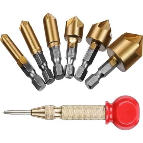 Free Shipping 6 Sets of 90 Degree Hexagonal Handle 5 Edge Chamfering Tool 6 mm-19 mm Chamfering Tool Spot Facer Woodworking Hole