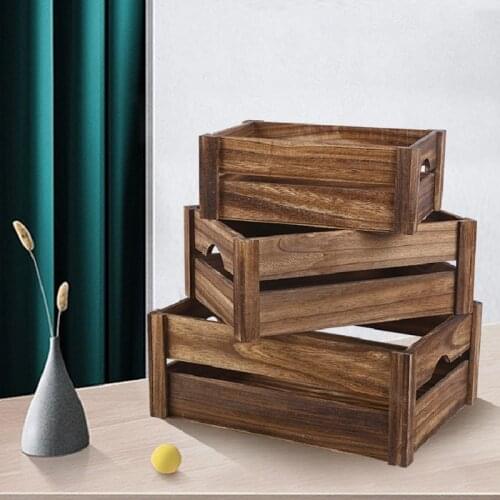 Creative Wooden Storage Box Desktop Organizer Retro Table Tray with Handle for Bathroom Kitchen Home Decoration