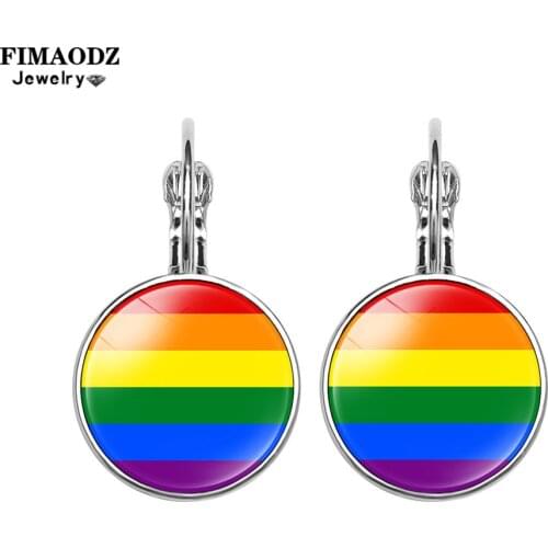 FIMAODZ Rainbow Flag Earrings Lesbian LGBT Gay Pride Glass Crystal Charm Earrings for Women Girl Fashion Jewelry Love Gift