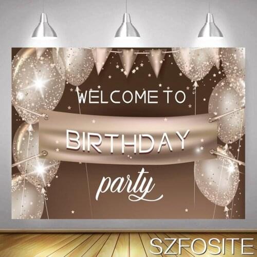 Welcome To Birthday Party Backdrop Dark Gold Girl Decorative Kid Baby Bathing Newborn Custom Background Photography Studio Photo