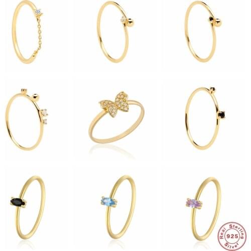 GS 925 Sterling Silver Gold Colorful Zircon CZ Rings For Women Crystal Butterfly Thin Rings Fashion Wedding Party Fine Jewelry