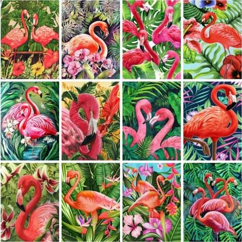 HUACAN Full Square Diamond Painting Flamingos Needlework 5D DIY Diamond Embroidery Animal Cross Stitch Home Decoration