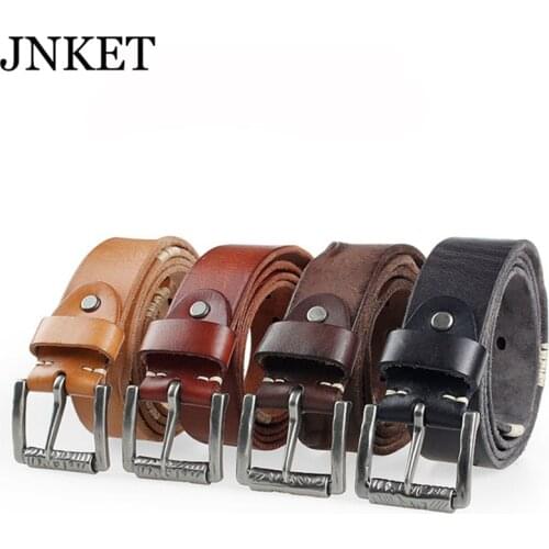 JNKET Retro Mens Genuine Leather Belt Pin Buckle Belt Cinturon Jeans Belt Fashion Waist Belt Waistband