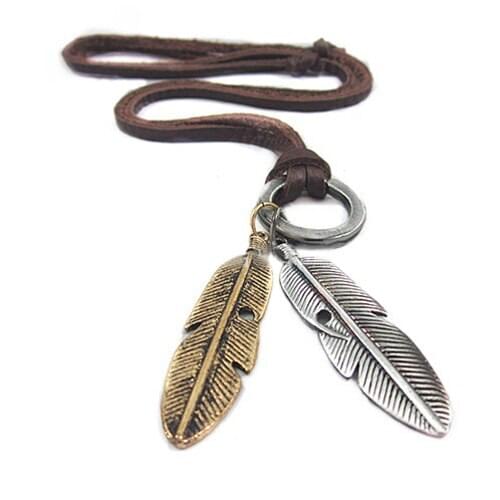 Cool Mens Womens Charms Choker 2 Wings Feather Pendant Leather Stylish Necklace