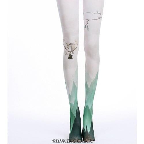 RUNNING CHICK Bird White Printed Thick Tie Dyed Gradient Pantyhose Spring And Autumn Wholesales