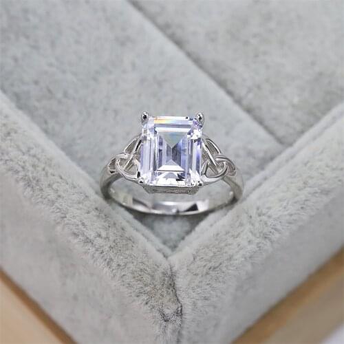 Best selling European and American S925 silver fashion wedding ring square hollow crystal simple jewelry womens gift