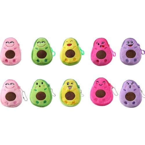 Cute Cartoon Avocado Plush Coin Purse Wallet Funny Embroidery Zipper Small Pouch