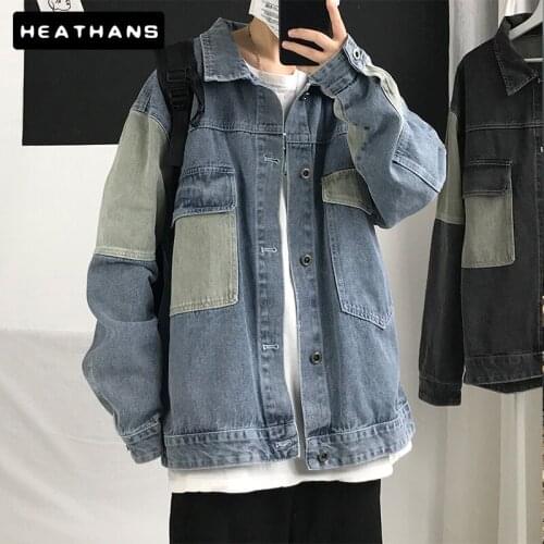 New Denim Jacket Male Korean Style Loose Handsome Jean Jacket For Mens Casual Spring Autumn Patchwork Outdoor Men Denim Clothes