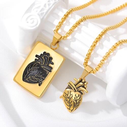 Punk Style Puzzle Couple Anatomical Heart Pendants Necklace For Men Gold Stainless Fashion Chain Choker Jewelry Wedding Gifts
