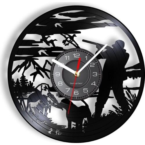 Hunting Decorative Wall Clock Bird Hunter With Hyena Silent LP Record Wall Watch Good Will Jungle Hunting Character Home Decor