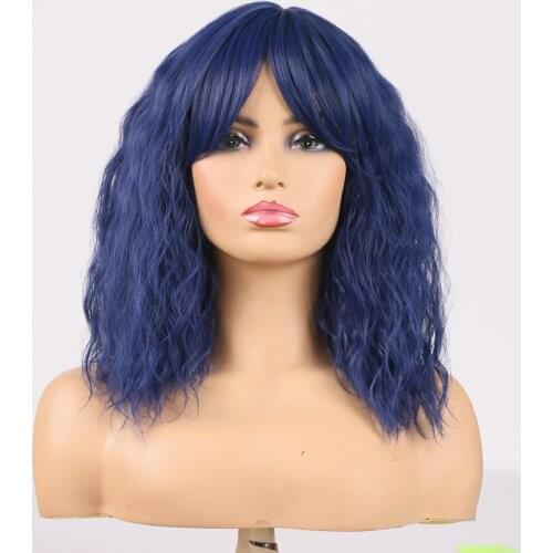 Bob Wig with Bangs Wave Synthetic Wig for Women Heat Resistant Fiber Hair No Lace Bob Wig Full Bangs