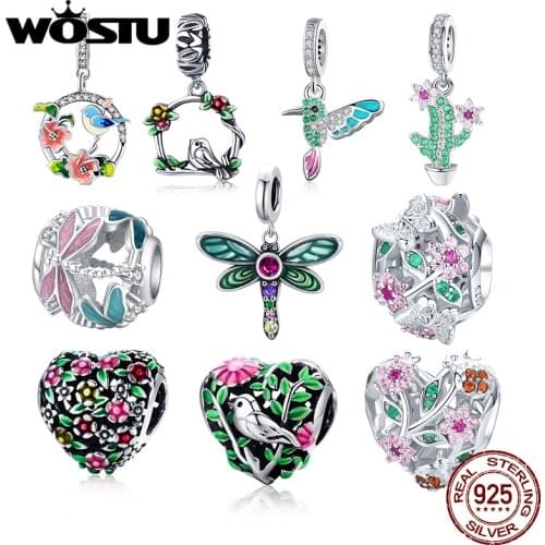 WOSTU Summer Brand New 925 Sterling Silver Bird & Cage Dangle Charm fit Beads Bracelet Necklace Original DIY Jewelry Gift DXC645