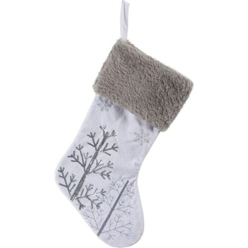 Christmas Stockings Sock Plush Snowflake Decorations Candy Gift Bag Xmas Tree Hanging Pendant Ornament