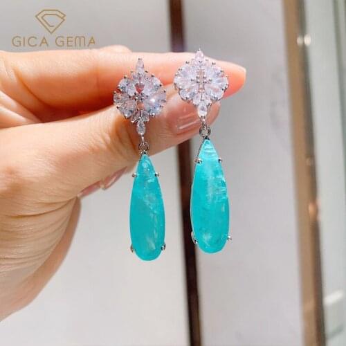 GICA GEMA Luxury Real 925 Sterling Silver Earrings For Women Created Paraiba Tourmaline Blue Gem Ear Drop Party Female Jewelry