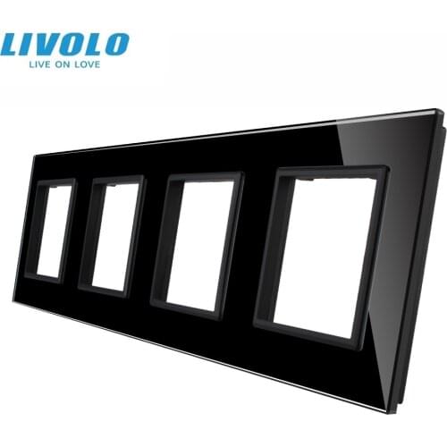 Livolo Luxury Black Pearl Crystal Glass, 293mm*80mm, EU standard, Quadruple Glass Panel For DIY Wall Switch&Socket