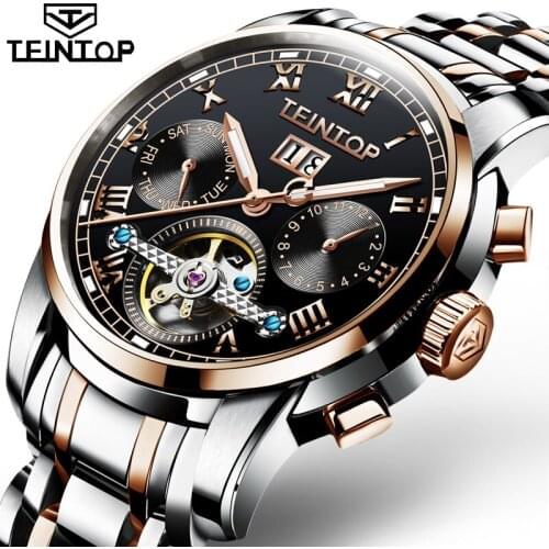TEINTOP Mens Stainless Steel Watch