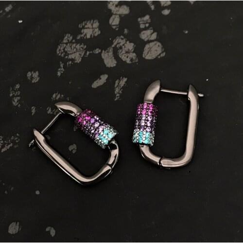 UMGODLY Fashion Single Chain Link Square Earring Candy Colors Micro Zirconia for Women Luxury Black Color High Quality Jewelry