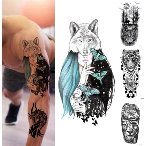 Temporary Tattoo Chinese Dragon Anime Tattoos Skull Rose Flower Tiger Tattoos Half Arm Legs Tattoo Temporary Cover For Men Women