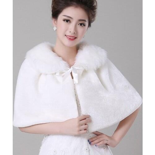 Faux Fur Shrug Cape Bridal Cape Wedding Cloak Women Shawl Bolero Winter Stole White Ivory