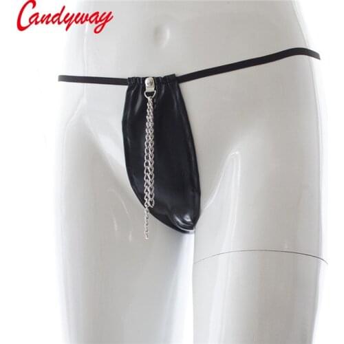 Womens Leather panties Chain Decoration Female Panty Product More Adult Fun Sexy costumes Black Underwear G-Strings Thongs