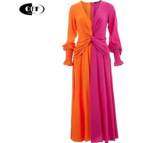 Hit Color Women Dress V Neck Lantern Sleeve High Waist Slim Party Night Elegant Beach Holiday Dresses Female Vestidos 2020 New