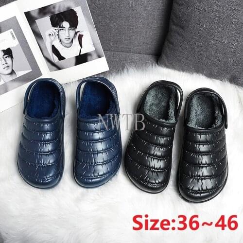 Winter Men Slippers New Cotton Plush Warm Waterproof Slippers Thick-soled Soft EVA Cartoon Women Unisex Size 46 Couple Shoes