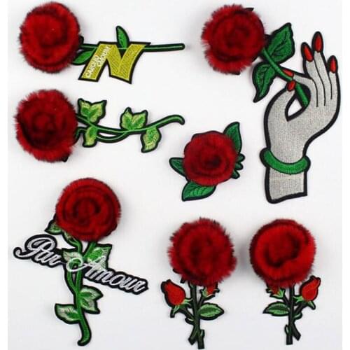 1 Pc Brand Flower Patches Big Stickers Embroidery 3D Red Rose Applique Motif Applique Garment Women DIY Clothes Wedding Patch