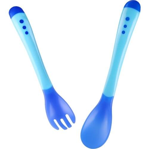 1pc Baby Soft Temperature Sensing Spoon Safety Baby Learning Fork Spoon Children Kids Boy Girl Food Feeding Utensils Tool