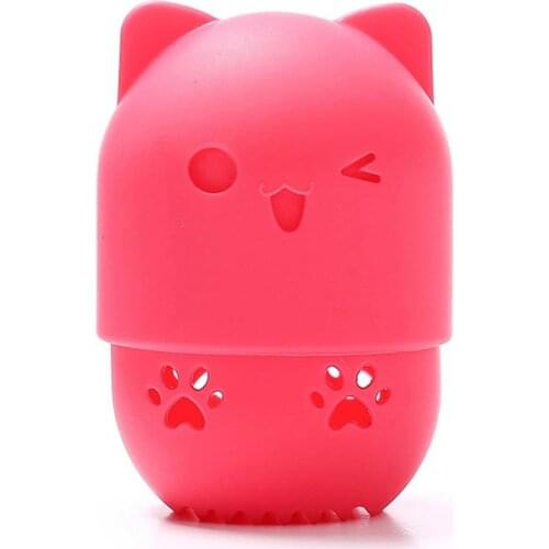 1Pcs Cat Shape Silicone Makeup Sponge Cleaner Cute Sponge Holder Case Portable Cosmetic Puff Capsule Carrying Case Make Up Tools