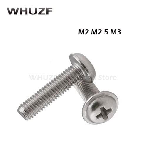 100Pcs Screws Cross Round Head Carbon Steel Screw with Collar Pad Washer Hardware Fasteners Screw M2/2.5/3*4/5/6/8/10/12/16MM