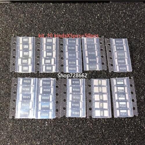 50PCS Alloy resistance 2512 SMD Resistor Samples kit ,10 kindsX5pcs=50pcs R001 R002 R005 R008 R010 R015 R020 R025 R050 R100