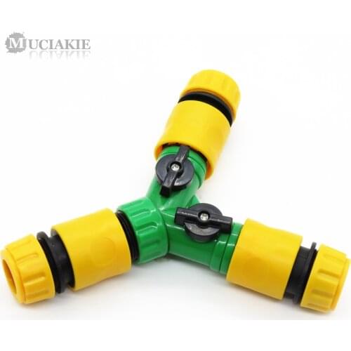 MUCIAKIE 1PC Garden Hose Connecter 1/2'' 3-Way Tubing Adaptor with Shut Off Garden Water Irrigation Splitter 16mm Tubing Fitting