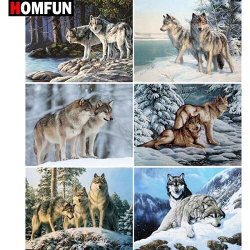 HOMFUN Full Square/Round Drill 5D DIY Diamond Painting "Animal wolf landscape" Embroidery Cross Stitch 5D Home Decor Gift