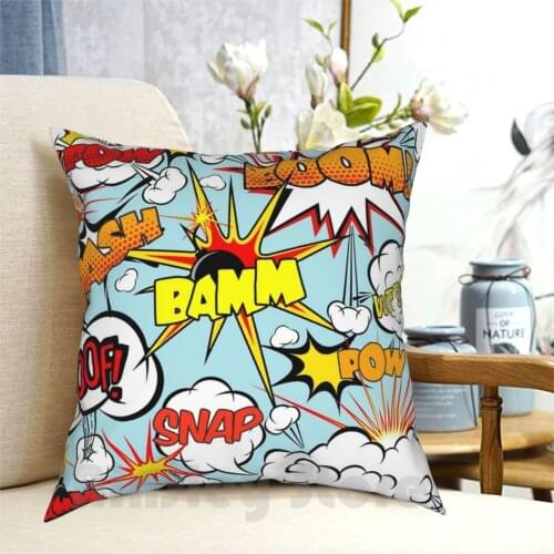 Pop Art Comic Speech Bubbles Pillow Case Printed Home Soft Throw Pillow Retro Comic Boom Bomb Blue Green Yellow Comics