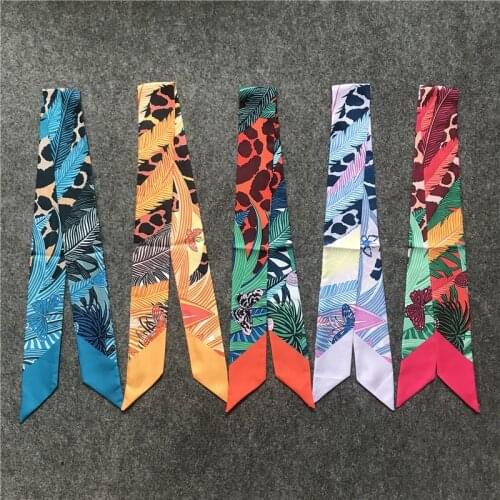 Colorful Butterfly Print Luxury Brand 5*100cm Scarfs Women Silk Scarf Bag Hair Skinny Scarves Design 5 Color