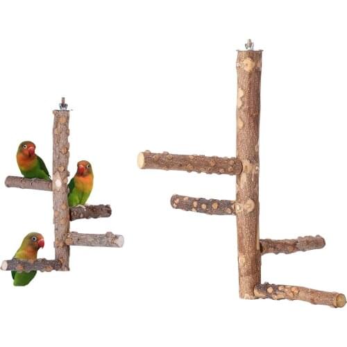 Wood Bird Perch Stick Stand Rack Holder Hanging Swing Climbing Chew Toy for