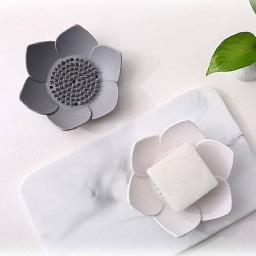 Flexible Silicone Bathroom Shower Soap Box Dish Storage Plate Tray Drain Holder Flower Soapbox Home Kitchen Decoration