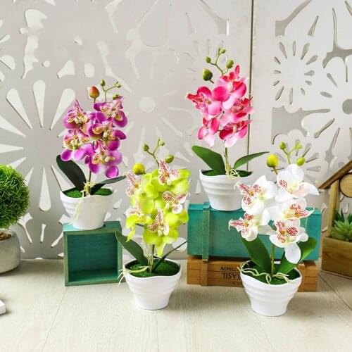 5Heads Artificial Butterfly Orchid Flower Potted Bonsai for Home Garden Decoration Office Bedroom Ornament Fake Plants Flowers