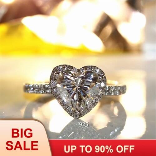 Lovers Heart Shape ring 1ct AAAAA Cz Stone Silver color Promise Engagement wedding band ring for women men Jewelry
