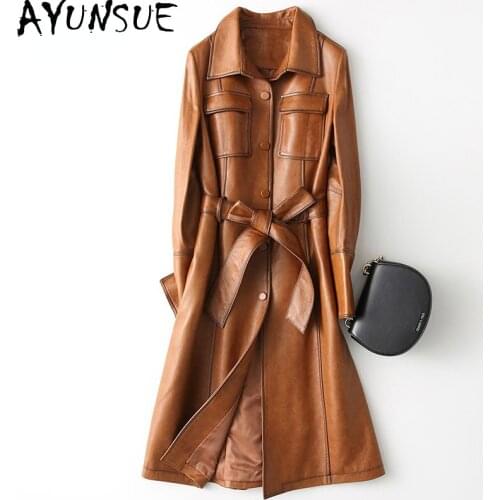 AYUNSUE Genuine Leather Jackets Women Spring Autumn 2021 Womens Clothing Long Elegant Sheepskin Coats Jaqueta Feminina Gxy502