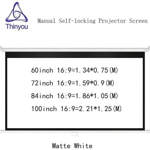Thinyou 100inch 16:9 Matte White Manual self-locking Projector Screen Wall Mount Pull Down pantalla proyeccion For Cinema Office